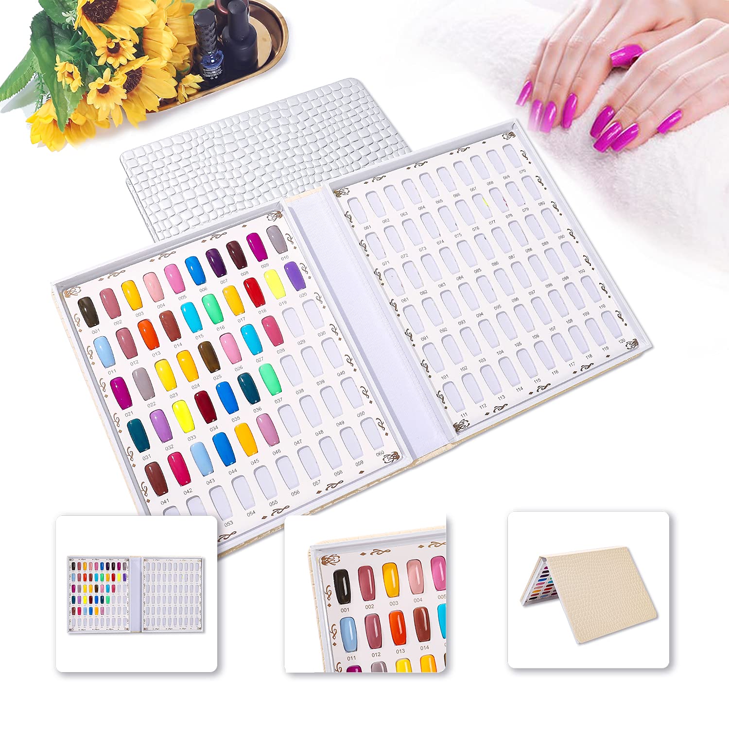 Silver: Nmkl38 120 Nail Color Chart Display Book For Nail Polish Uv Gel Color Cards Nail Salon Tool With False Nail Tips (Silver)